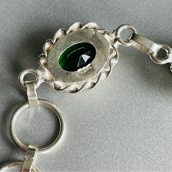 Forest Green Peridot Simulant CZ Oval Link Sterling Silver Toggle Clasp … - Picture 5 of 10